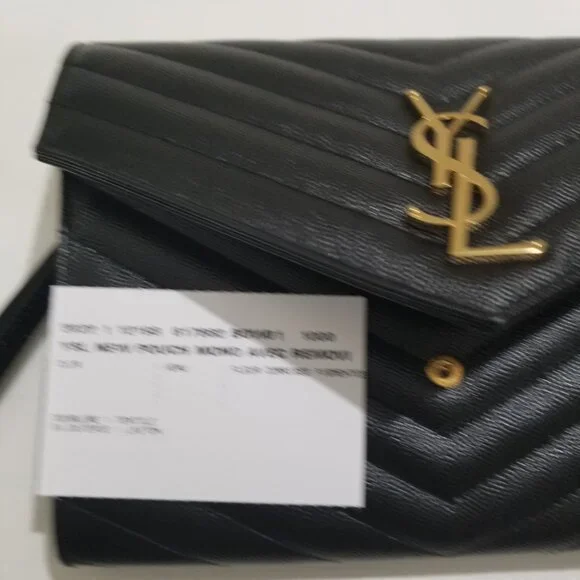 Saint Laurent Brand pouch purse in black with gold label - Picture 7 of 14